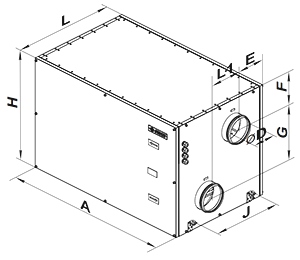 Габаритні рзміри припливно-витяжної установки Вентс ВУТ Р 1500 ЕГ ЄС