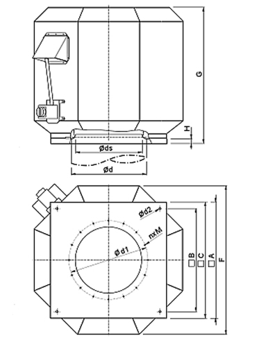 Габаритные размеры вентилятора Systemair DVV 800D4-6-P/120°+REV