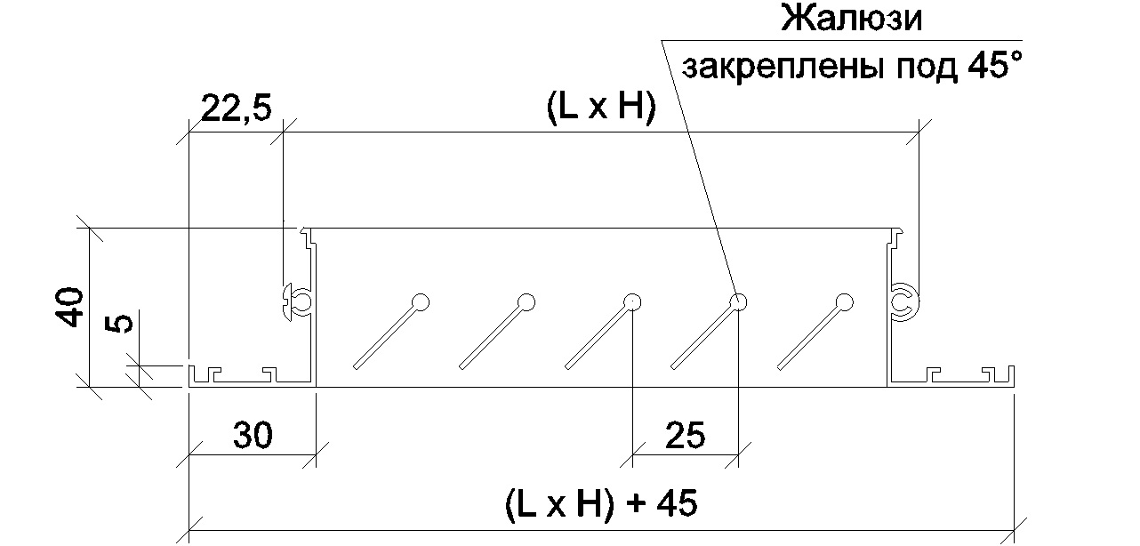  Габаритні розміри решітки однорядної настінної РВ 3040-1Ж 1000/450