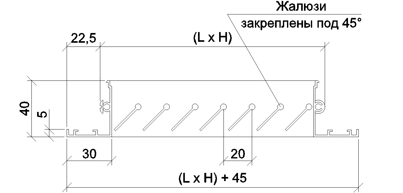  Габаритні розміри решітки однорядної настінної РВ 3040-1П 100/100