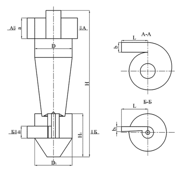 Габаритні розміри циклона ВЗП-М-1200